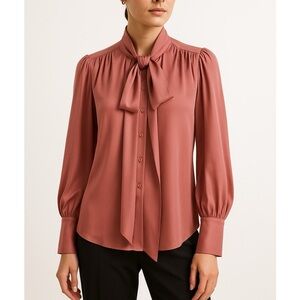 ME + EM silk Pink rose Blouse with neck tie NEW